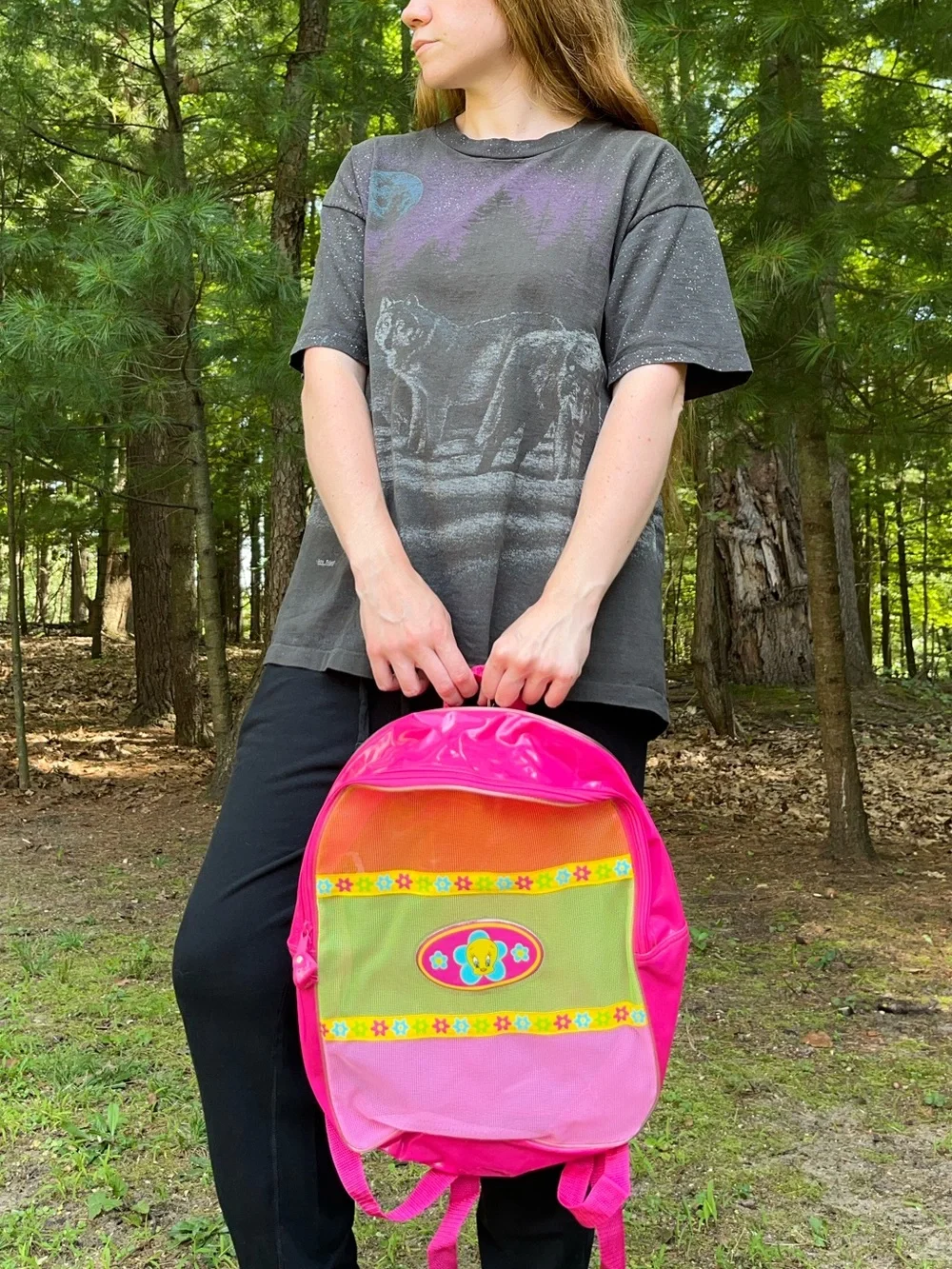 1997 Warner Bros NWT Looney Tunes Tweety Bird Beach Backpack Pink Back To School